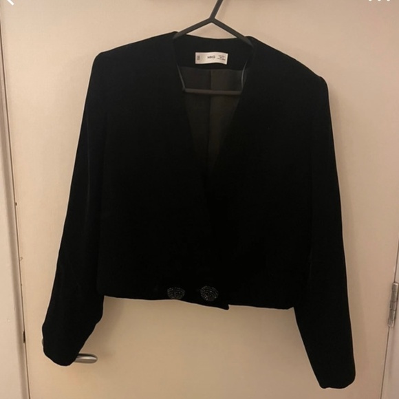 Mango black velvet cropped blazer - Picture 1 of 3